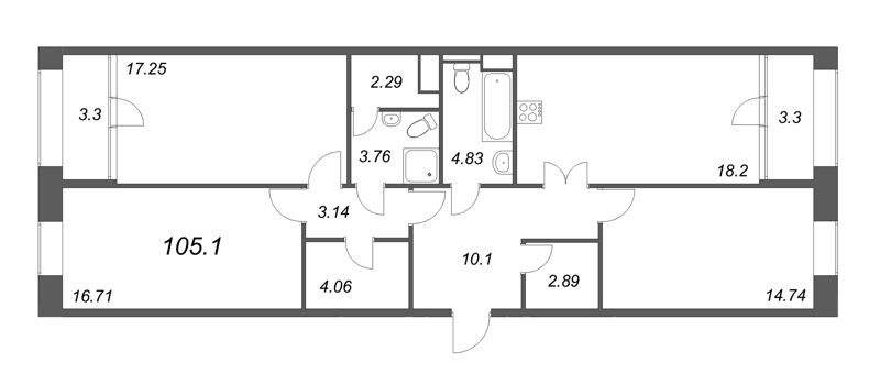 4-комнатная (Евро) квартира, 105.1 м² - планировка, фото №1