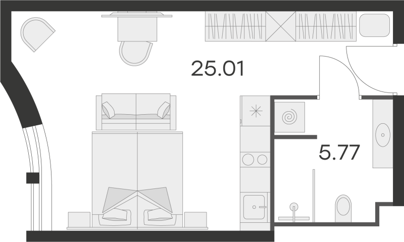 Квартира-студия, 29.4 м² - планировка, фото №1