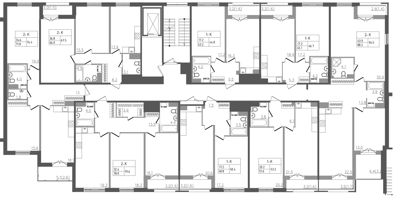 3-комнатная (Евро) квартира, 94.5 м² - планировка этажа