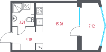 Квартира-студия, 25.51 м² в ЖК "Город-спутник Южный" - планировка, фото №1