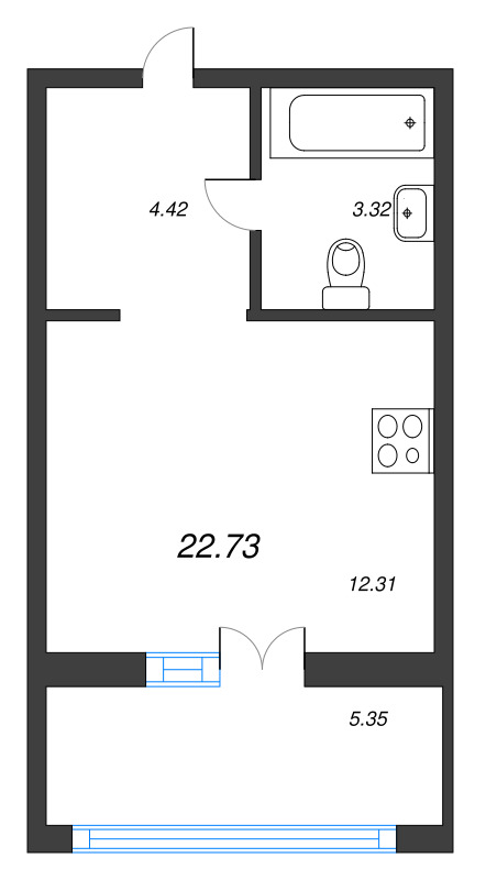 Квартира-студия, 22.73 м² - планировка, фото №1