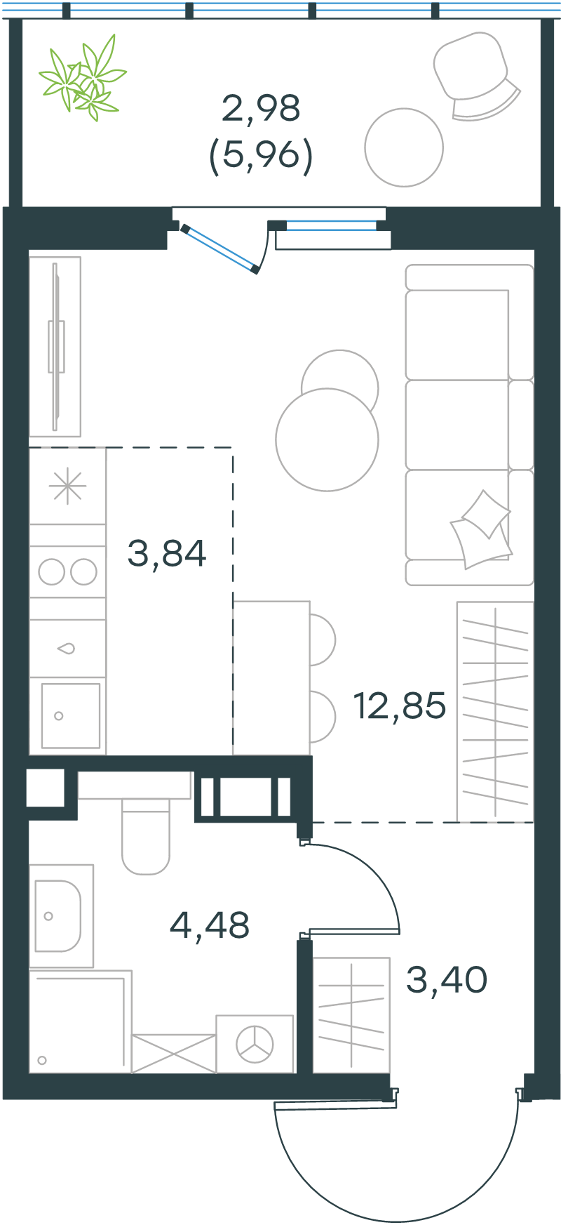 Квартира-студия, 27.1 м² в ЖК "Левел Мечникова" - планировка, фото №1