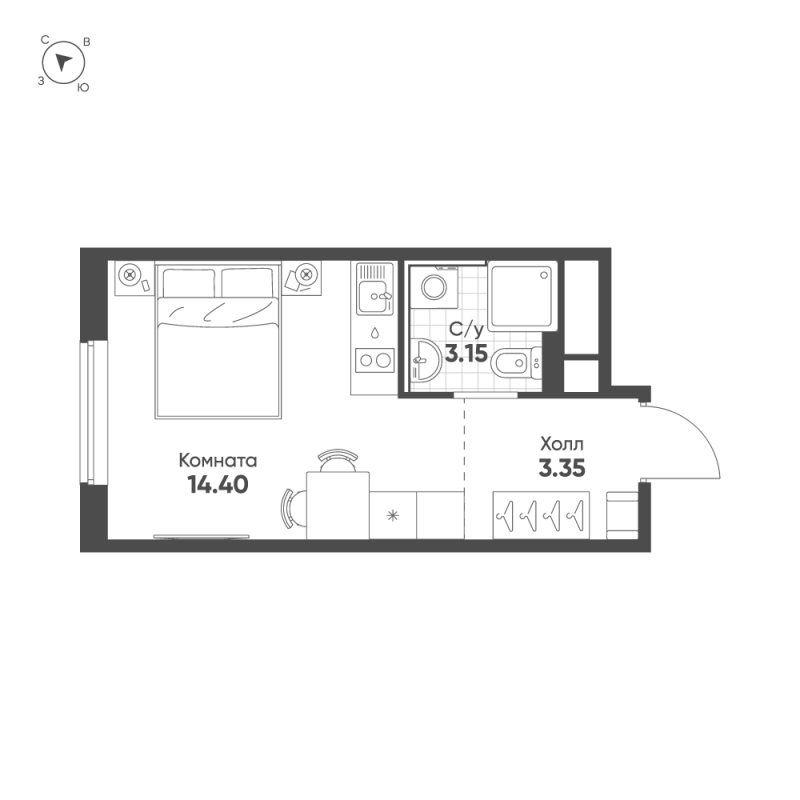 Квартира-студия, 20.9 м² в ЖК "Авеню-Апарт Пулково" - планировка, фото №1
