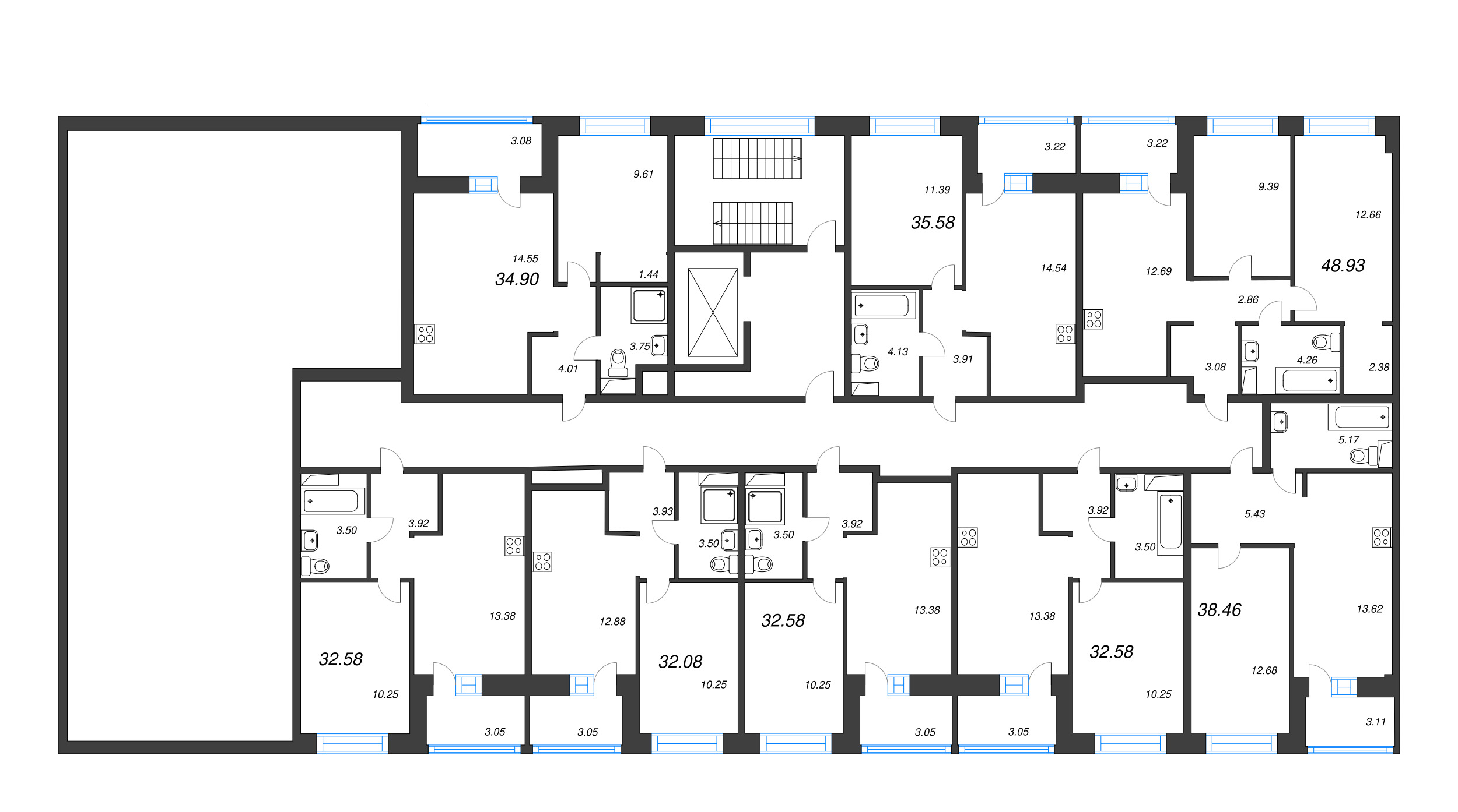 1-комнатная квартира, 32.58 м² в ЖК "Уютный" - планировка этажа