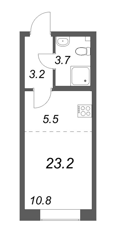 Квартира-студия, 23.1 м² - планировка, фото №1