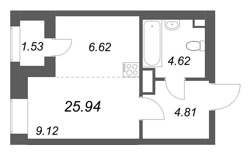 Квартира-студия, 25.94 м² в ЖК "Аквилон Солар" - планировка, фото №1