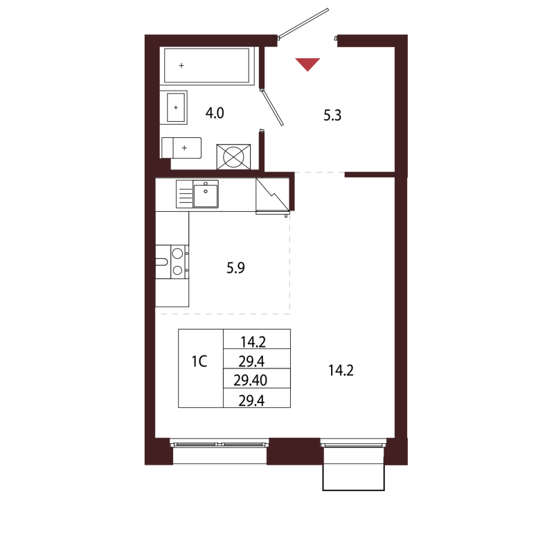 Квартира-студия, 29.4 м² в ЖК "Лисино" - планировка, фото №1