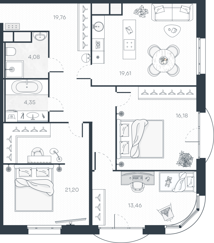4-комнатная (Евро) квартира, 100.14 м² в ЖК "MONODOM-ART" - планировка, фото №1