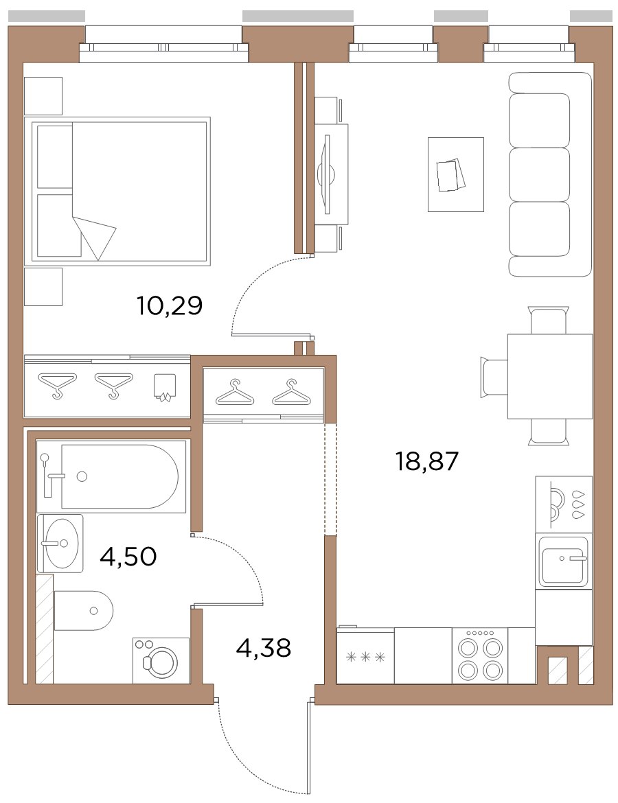 2-комнатная (Евро) квартира, 36.08 м² в ЖК "Лисичанская, 22" - планировка, фото №1
