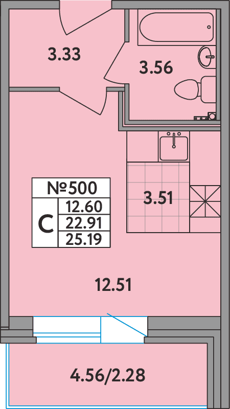 Квартира-студия, 25.3 м² в ЖК "Удача (Вита)" - планировка, фото №1
