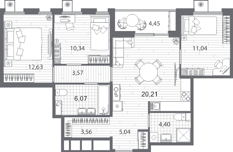 4-комнатная (Евро) квартира, 79.09 м² - планировка, фото №1