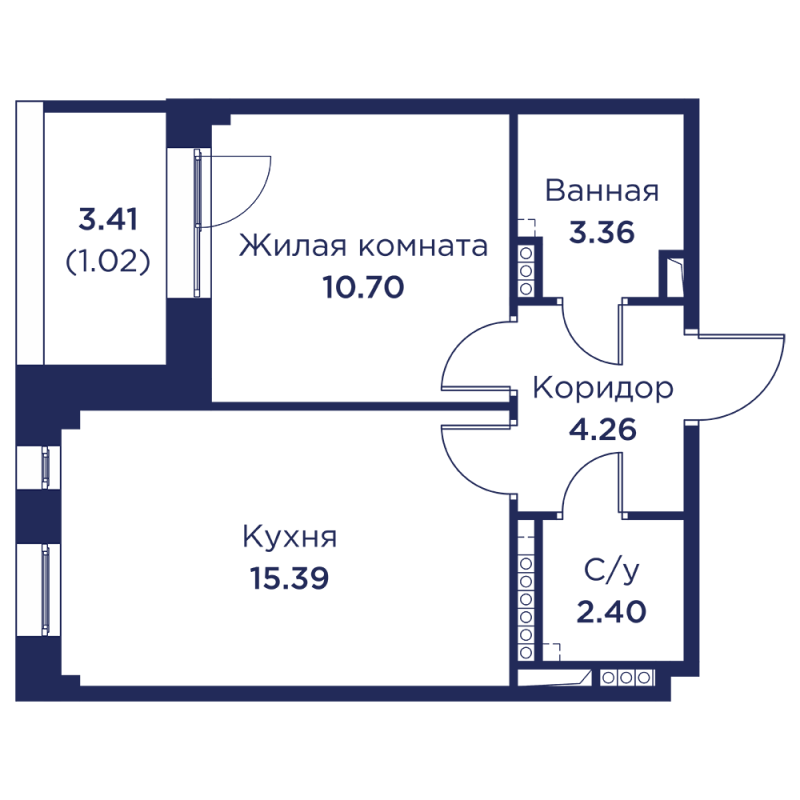2-комнатная (Евро) квартира, 37.13 м² в ЖК "Кронфорт. Центральный" - планировка, фото №1