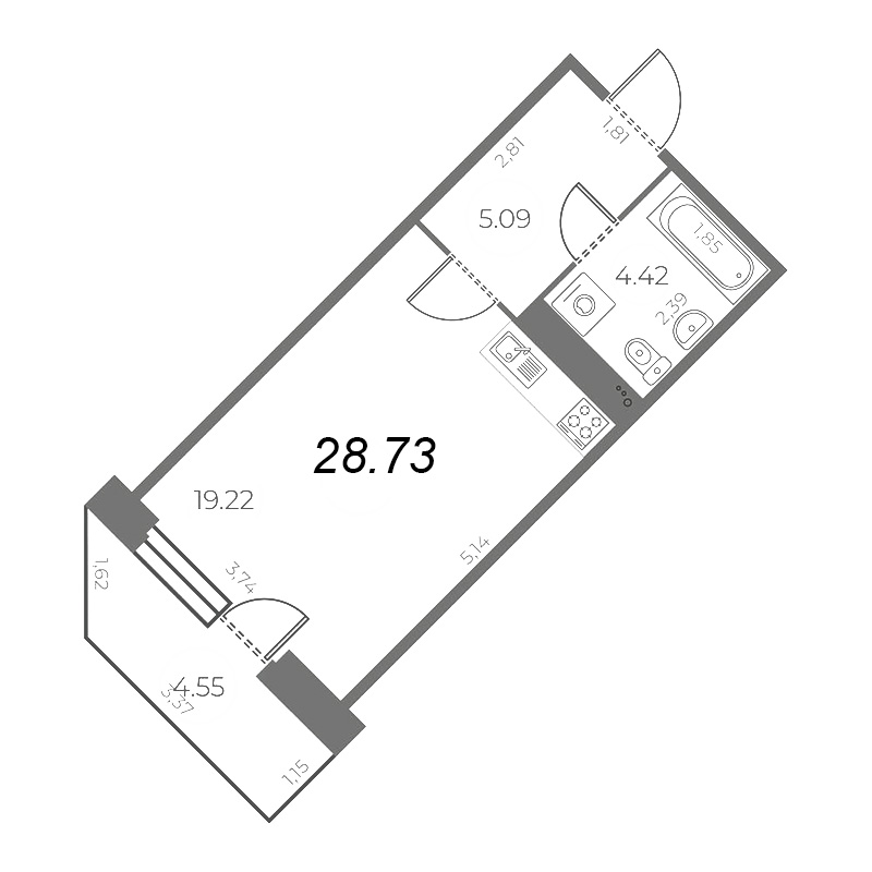 Квартира-студия, 30.1 м² в ЖК "Огни Залива" - планировка, фото №1