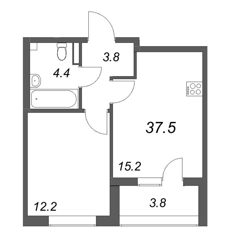 2-комнатная (Евро) квартира, 37.5 м² в ЖК "Пулковский дом" - планировка, фото №1
