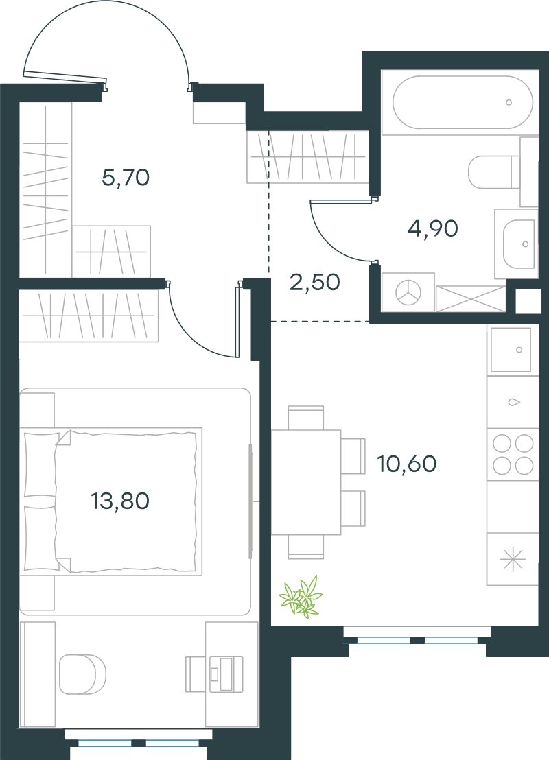 1-комнатная квартира, 37.5 м² в ЖК "Левел Мечникова" - планировка, фото №1