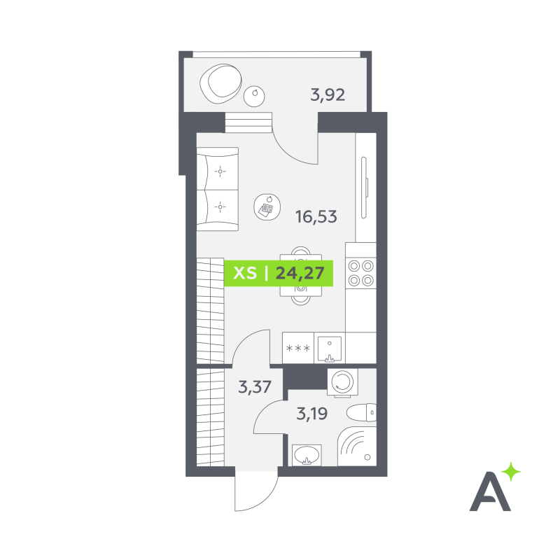 Квартира-студия, 24.27 м² в ЖК "Аквилон РекаПарк" - планировка, фото №1