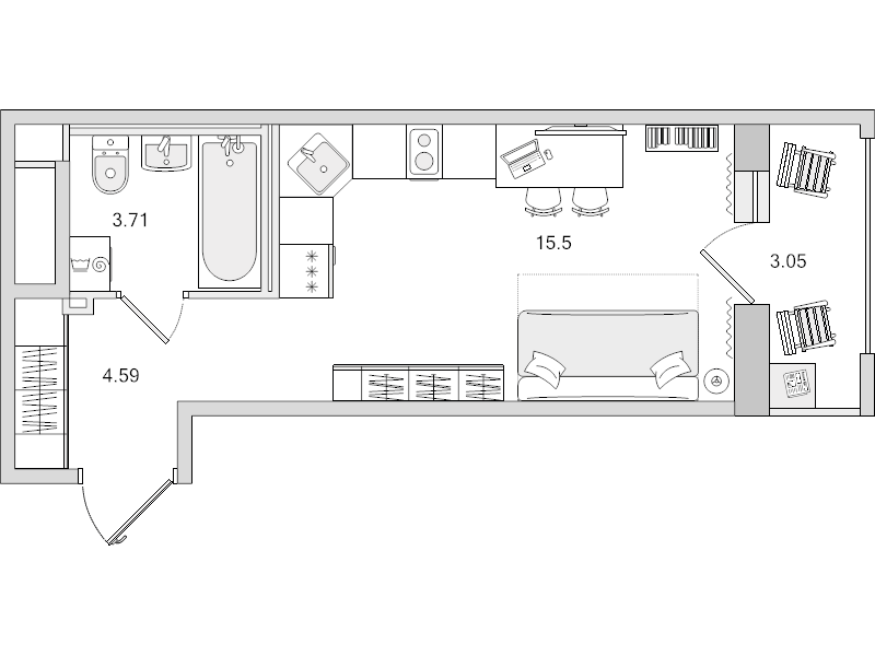 Квартира-студия, 26.85 м² в ЖК "Город Первых" - планировка, фото №1