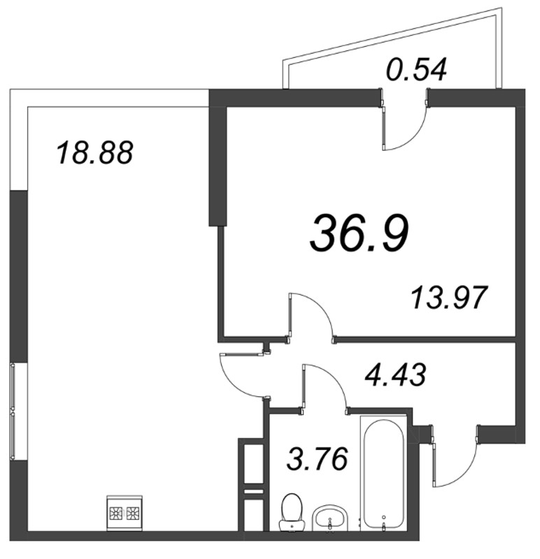 1-комнатная квартира, 36.9 м² в ЖК "VEREN NORT сертолово" - планировка, фото №1