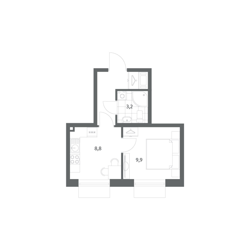 1-комнатная квартира, 26.4 м² в ЖК "Парусная 1" - планировка, фото №1