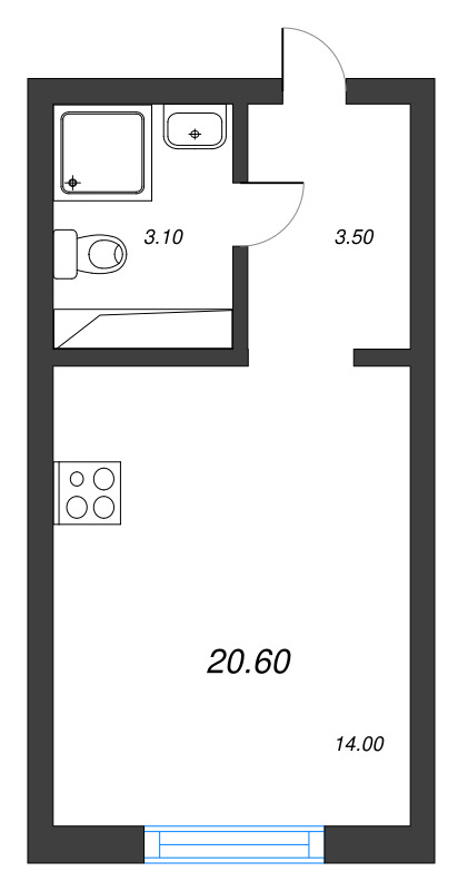 Квартира-студия, 20.6 м² в ЖК "Ручьи" - планировка, фото №1