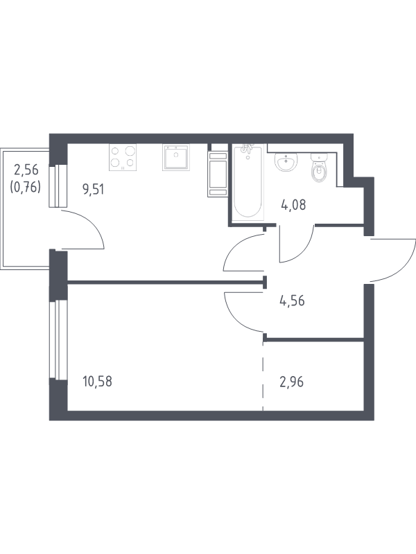 1-комнатная квартира, 32.45 м² в ЖК "Квартал Торики" - планировка, фото №1