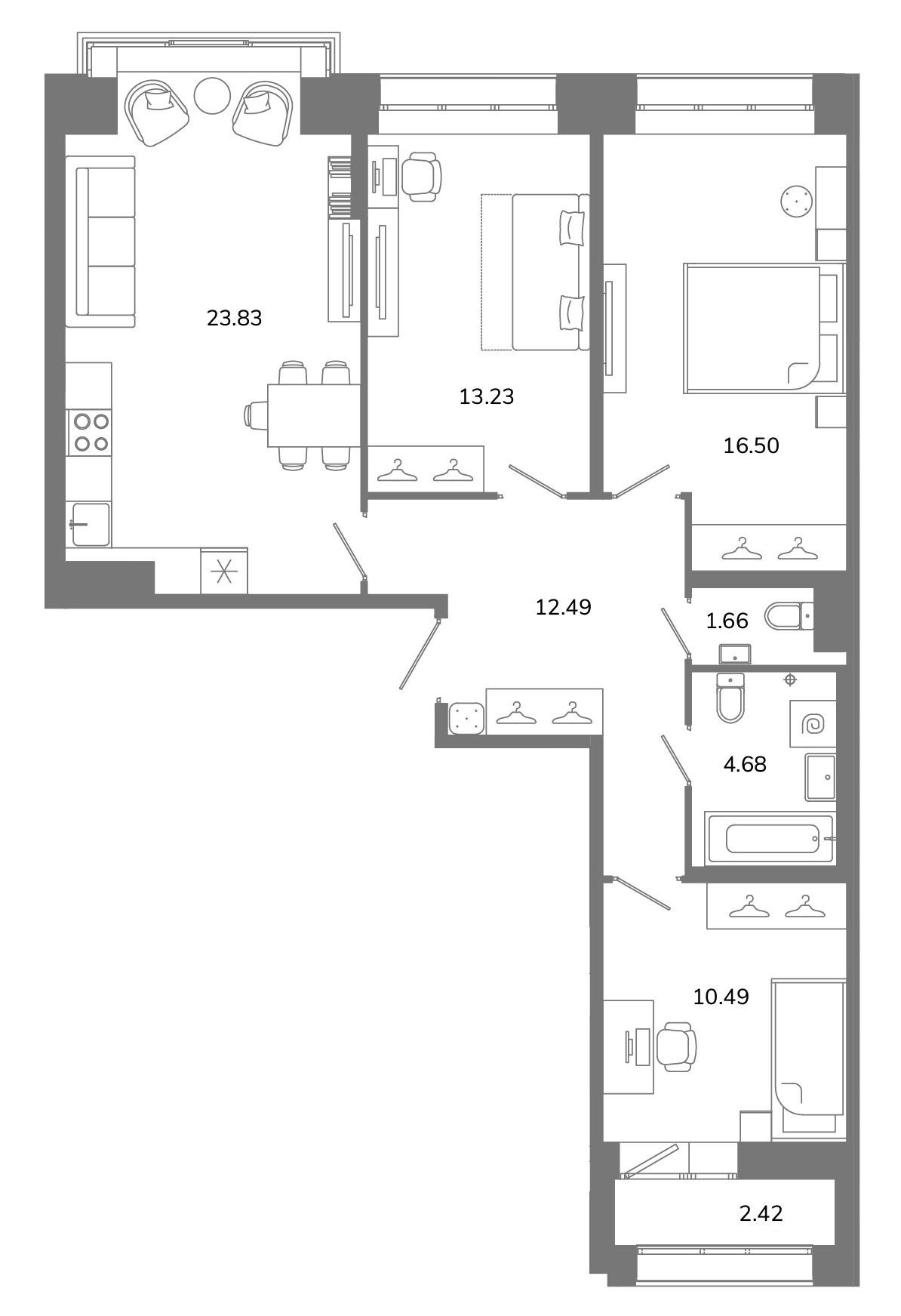 4-комнатная (Евро) квартира, 84.09 м² в ЖК "Твой космос" - планировка, фото №1