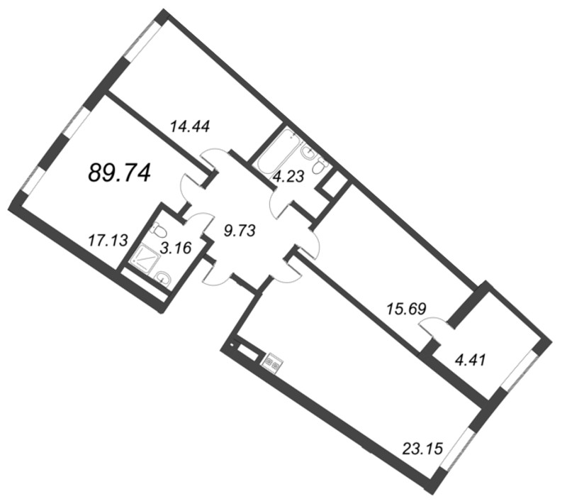 4-комнатная (Евро) квартира, 89.74 м² - планировка, фото №1