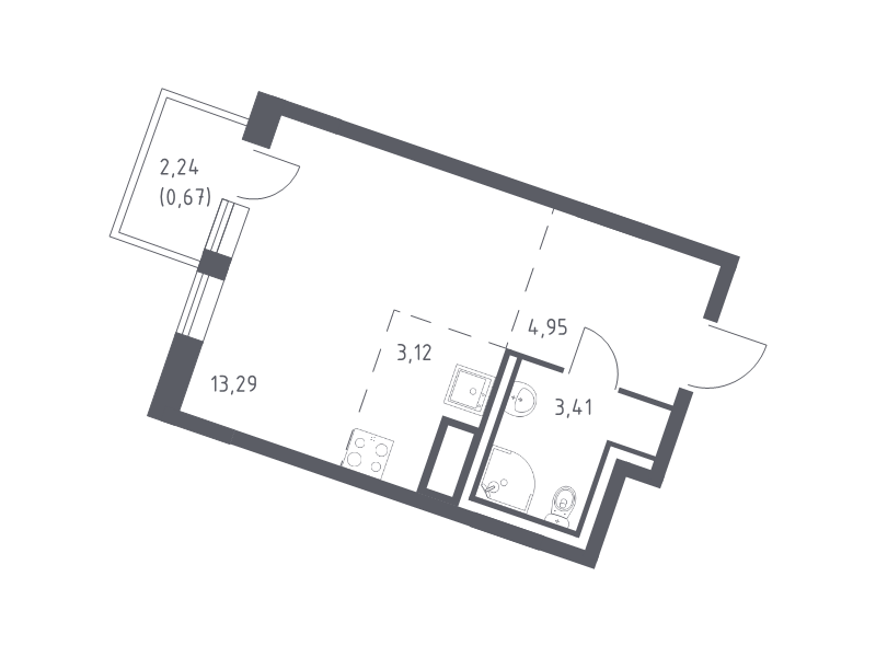 Квартира-студия, 25.44 м² в ЖК "Квартал Лаголово" - планировка, фото №1