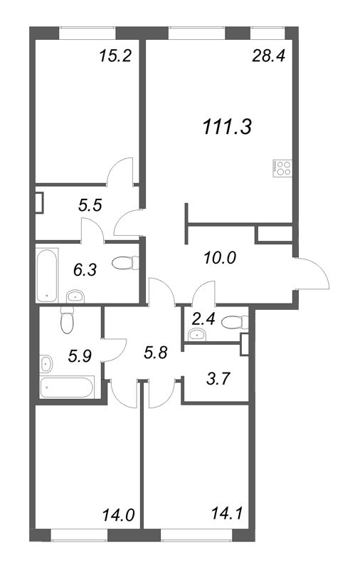 4-комнатная (Евро) квартира, 111.3 м² в ЖК "Визионер" - планировка, фото №1