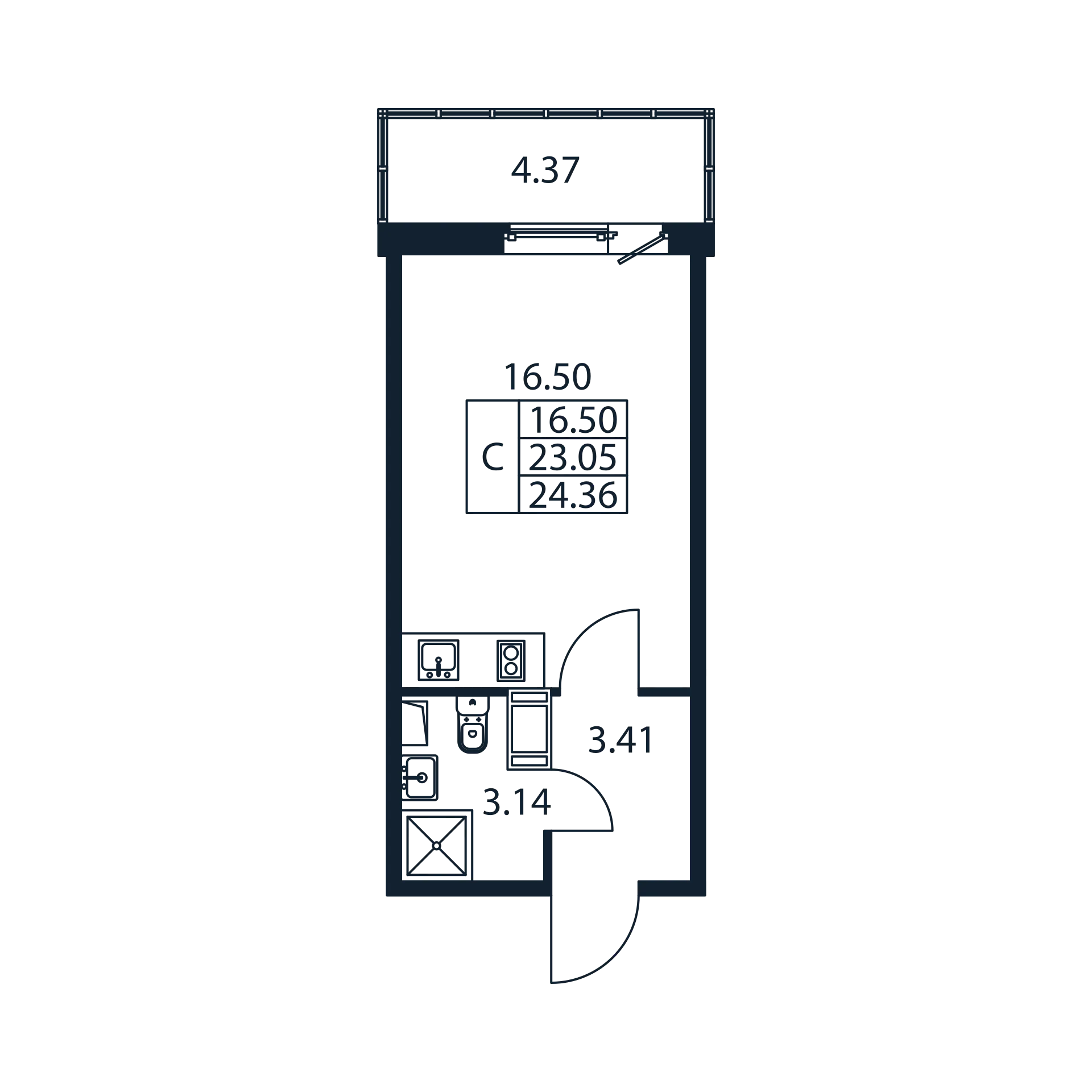 Квартира-студия, 23.05 м² в ЖК "Полис ЛАВрики" - планировка, фото №1