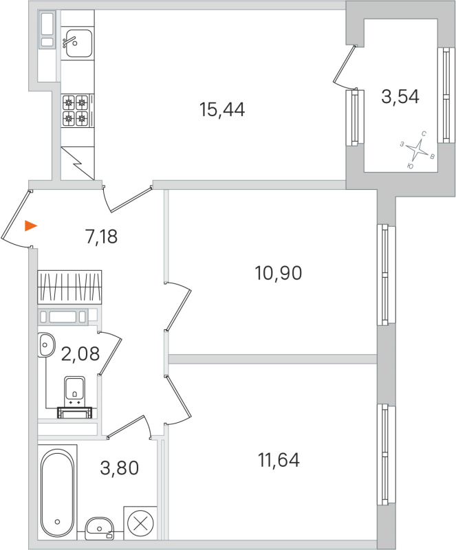3-комнатная (Евро) квартира, 51.04 м² в ЖК "Дубровский" - планировка, фото №1