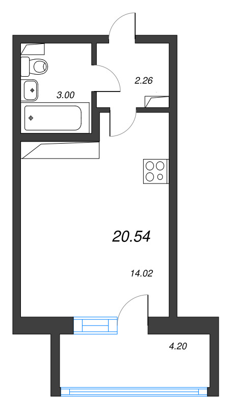 Квартира-студия, 20.54 м² в ЖК "Аэросити" - планировка, фото №1