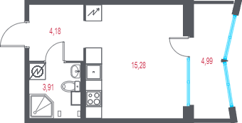 Квартира-студия, 25.87 м² в ЖК "Город-спутник Южный" - планировка, фото №1
