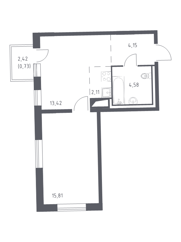 2-комнатная (Евро) квартира, 40.8 м² в ЖК "Квартал Лаголово" - планировка, фото №1
