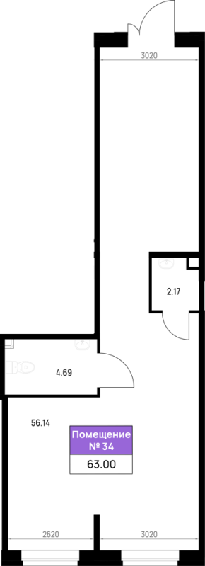 Помещение, 63 м² в ЖК "Имена" - планировка, фото №1