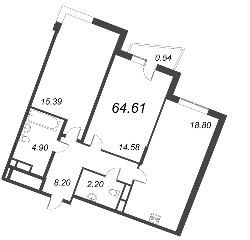 3-комнатная (Евро) квартира, 64.61 м² в ЖК "ВЕРЕН НОРТ сертолово" - планировка, фото №1
