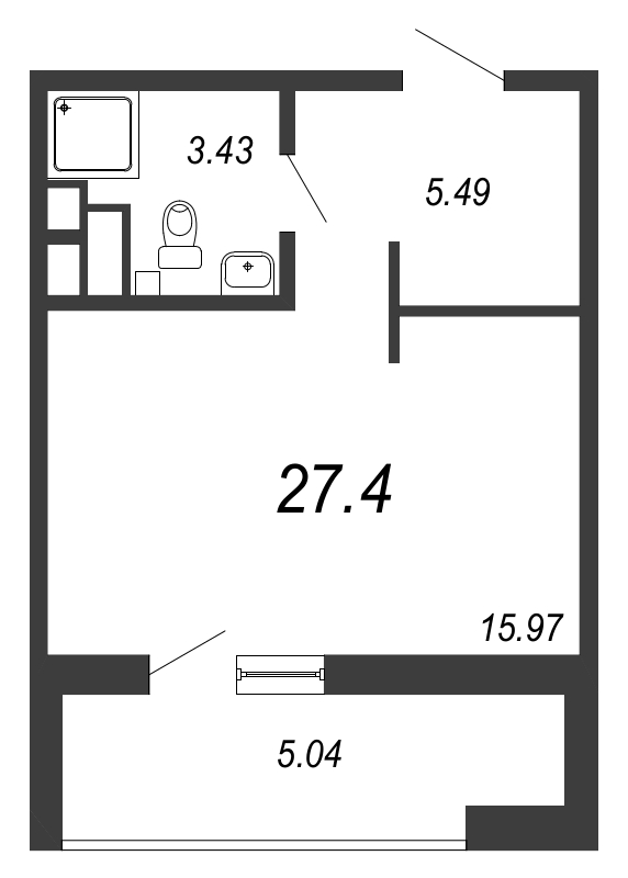 Квартира-студия, 28.5 м² - планировка, фото №1