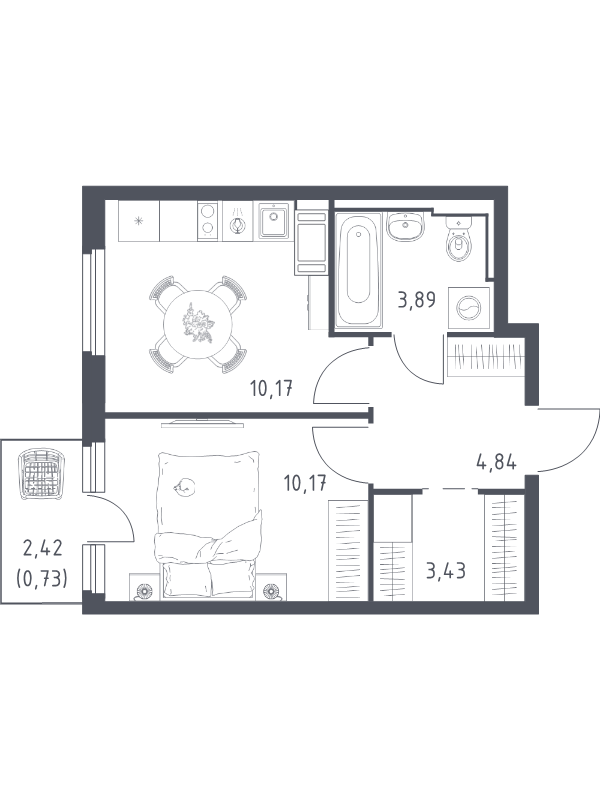 1-комнатная квартира, 33.23 м² в ЖК "Новое Колпино" - планировка, фото №1