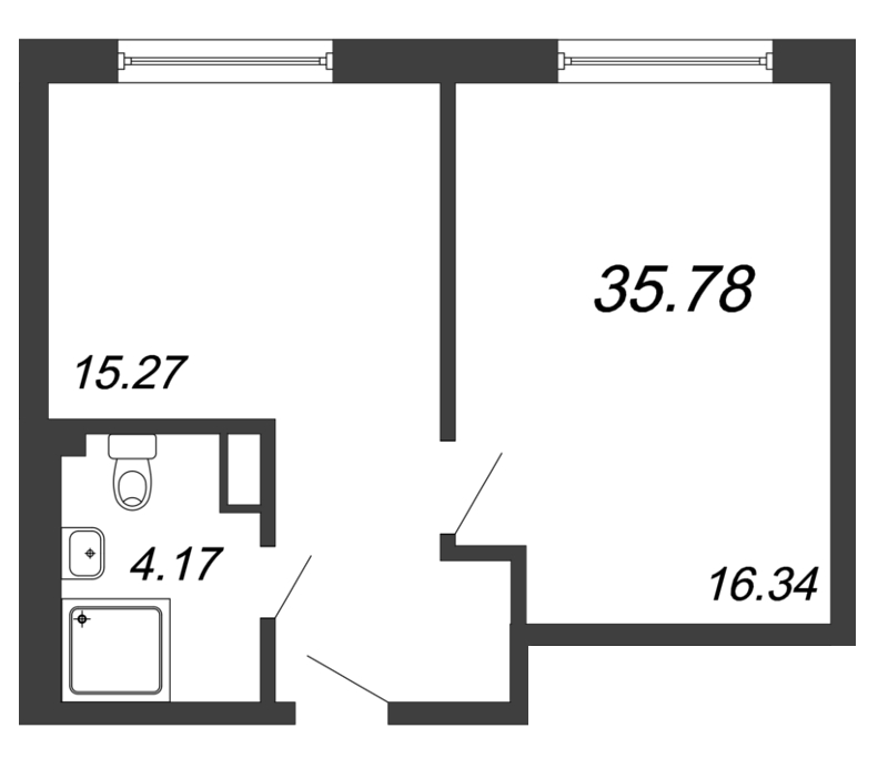 1-комнатная квартира, 35.78 м² - планировка, фото №1