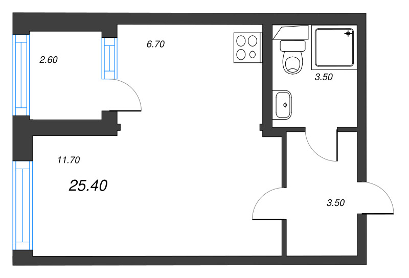 Квартира-студия, 25.4 м² - планировка, фото №1