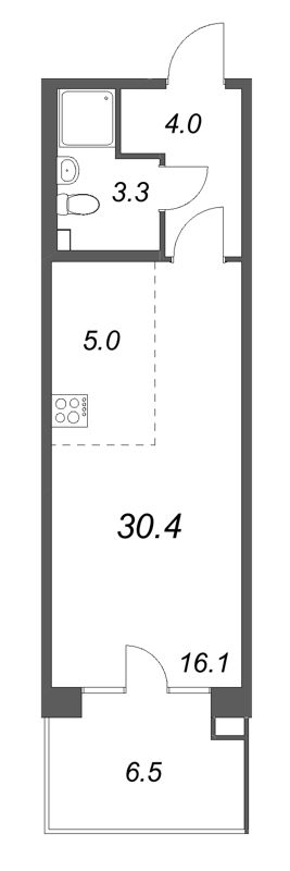 Квартира-студия, 30.4 м² в ЖК "Кронунг ЮГ" - планировка, фото №1