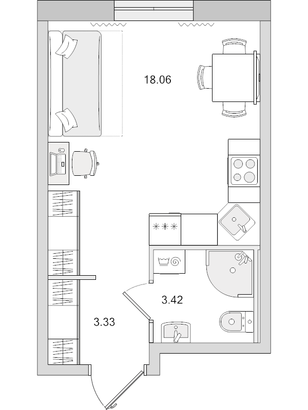 Квартира-студия, 24.81 м² - планировка, фото №1
