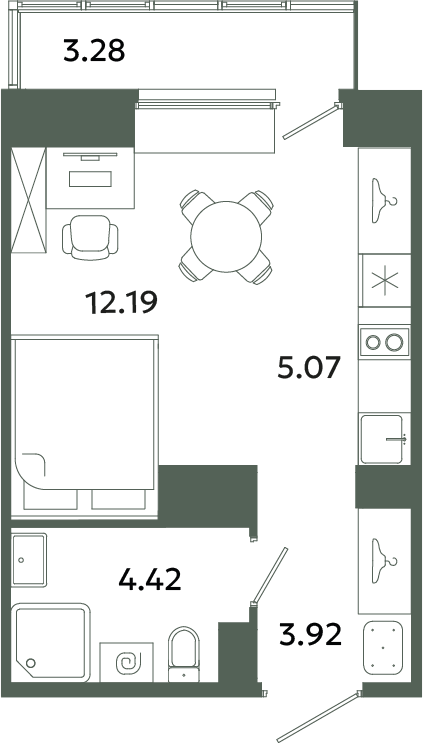 Квартира-студия, 26.59 м² в ЖК "Загляденье" - планировка, фото №1