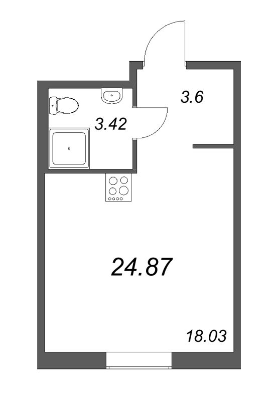 Квартира-студия, 24.87 м² - планировка, фото №1