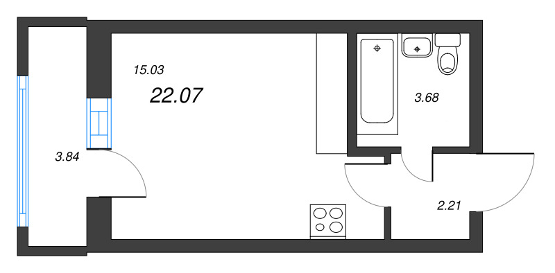 Квартира-студия, 22.07 м² в ЖК "Старлайт" - планировка, фото №1
