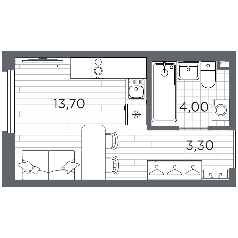 Квартира-студия, 21 м² в ЖК "Плюс Пулковский" - планировка, фото №1