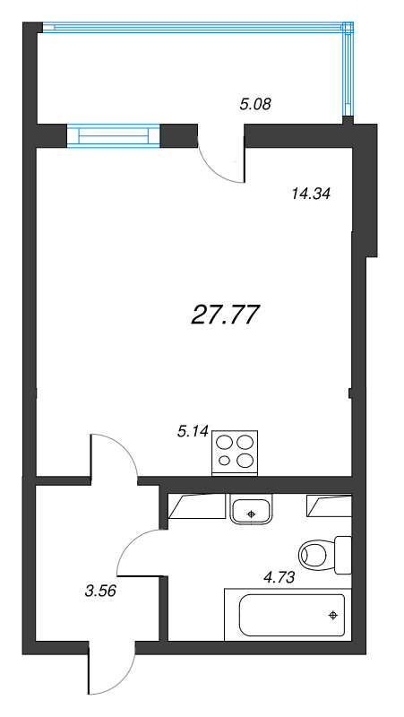 Квартира-студия, 27.77 м² - планировка, фото №1