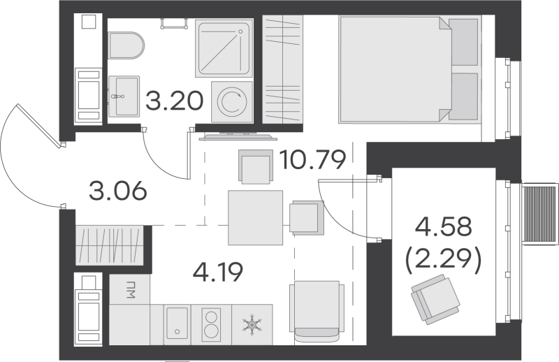 Квартира-студия, 23.53 м² - планировка, фото №1