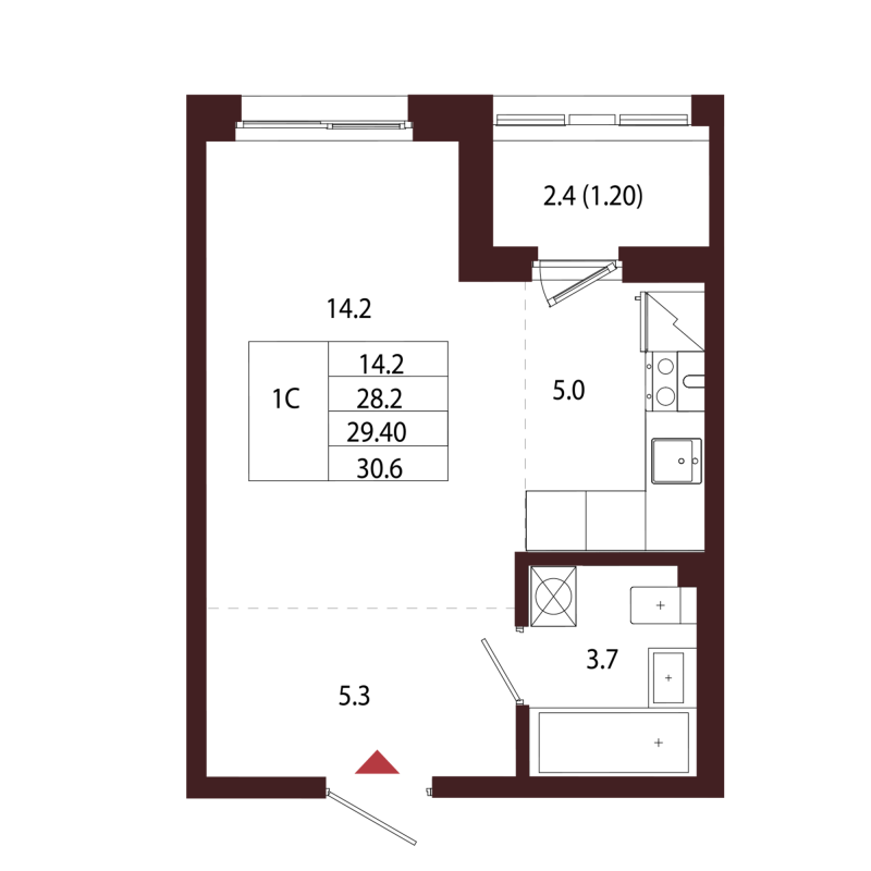 Квартира-студия, 29.4 м² в ЖК "Лисино" - планировка, фото №1