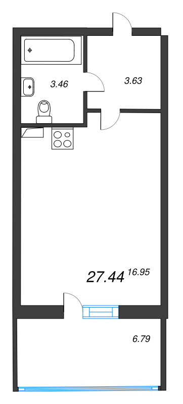 Квартира-студия, 27.44 м² в ЖК "Аквилон Stories" - планировка, фото №1